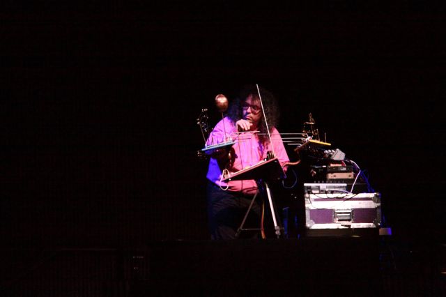 Mark Applebaum performing on his invented instrument.