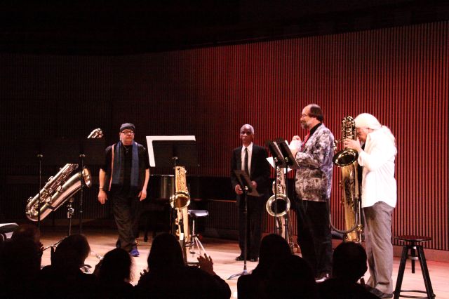 Roscoe Mitchell, Vinny Golia, Scott Robinson and J.D. Parran  following their performance of Noonah (2013)