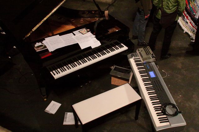 Overhead view of the keyboard set  up for the April 11th performance.