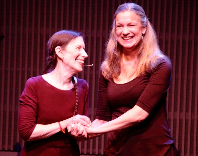 Monk and long time collaborator Katie Geissinger reacting to the appreciative audience